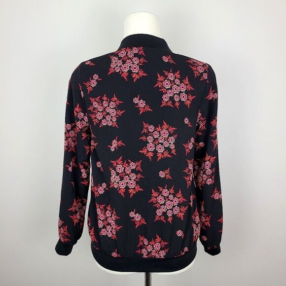 Faith and Joy Black & Pink Floral Print Bomber Jacket XS - Picture 6 of 16